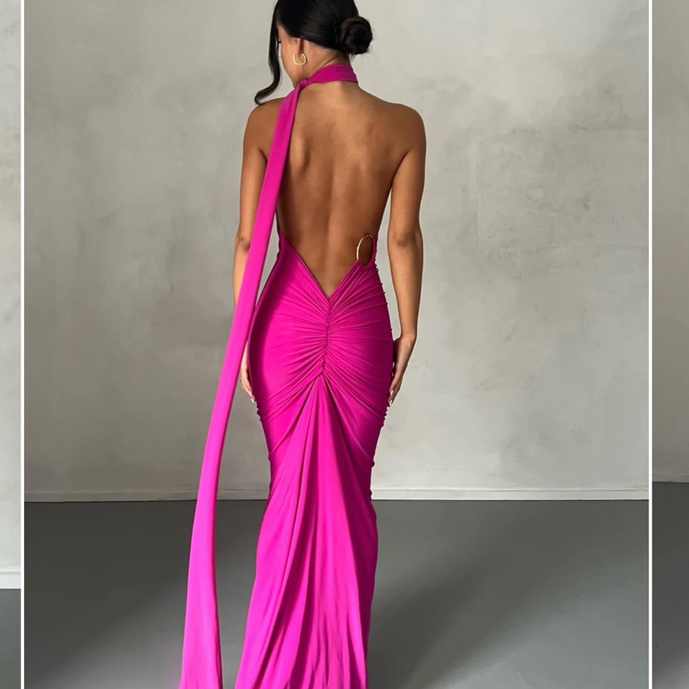Chic Backless Pink Evening Dress